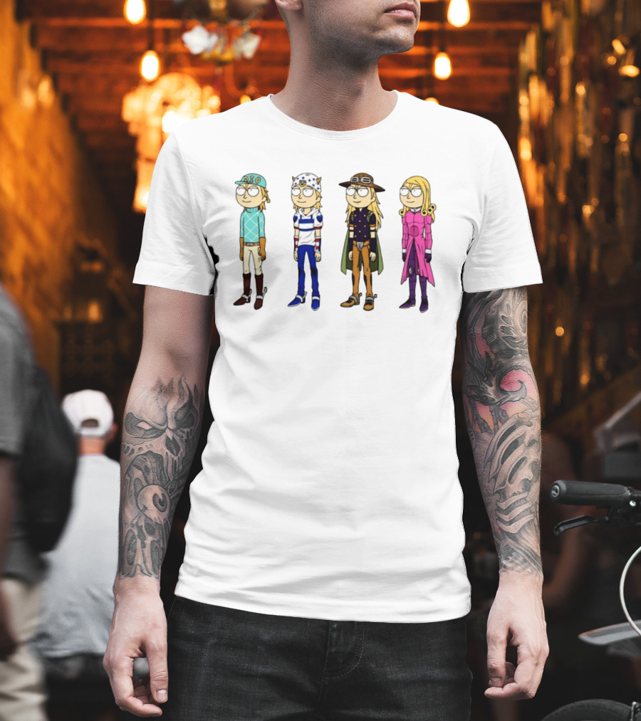 Morty Diego Brando Johnny Joestar Gyro Zeppeli Valentine JoJo's Bizarre Adventure Anime Crossover Characters T-Shirt