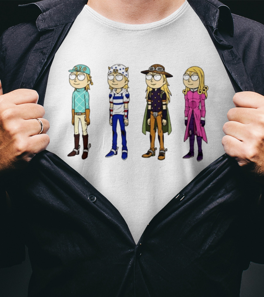 Morty Diego Brando Johnny Joestar Gyro Zeppeli Valentine JoJo's Bizarre Adventure Anime Crossover Characters T-Shirt