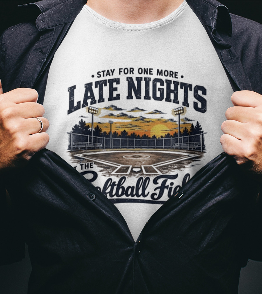 Stay For One More Late Nights At The Softball Field Sunset Scene With Lights T-Shirt