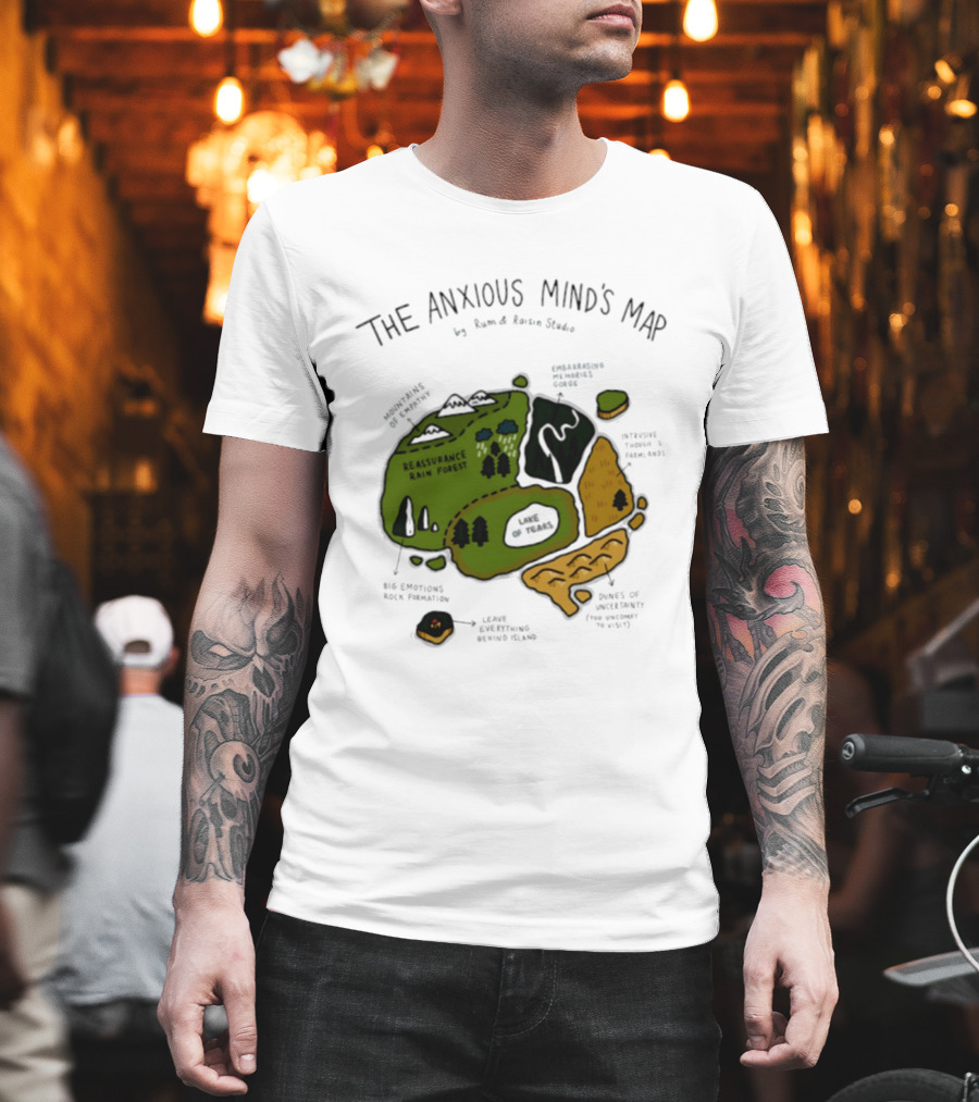 The Anxious Mind's Map Rum & Raisin Studio Reassurance Rain Forest Expectations Plateau Attack Of Panic Peaks T-Shirt