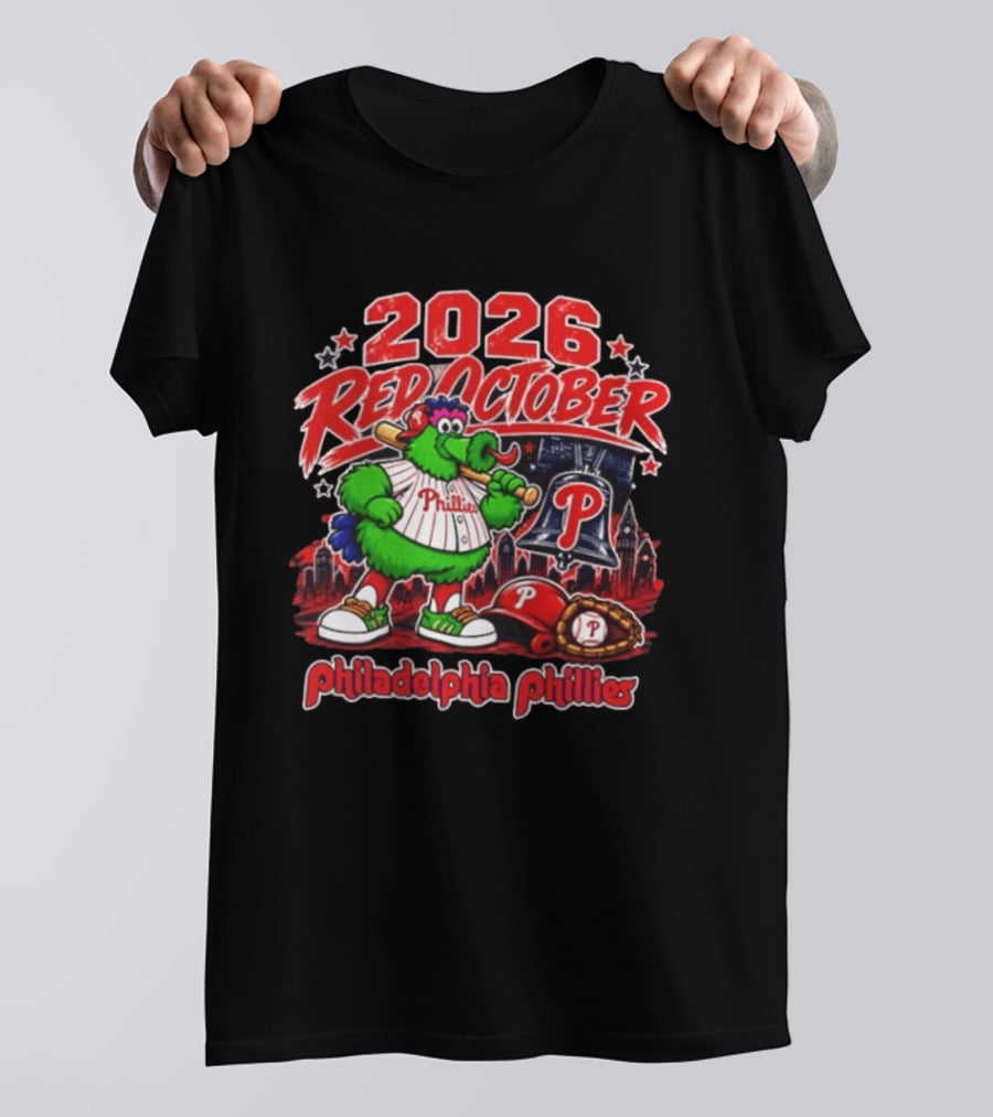 2026 Red October Philadelphia Phillies Phanatic City Skyline Liberty Bell T-Shirt