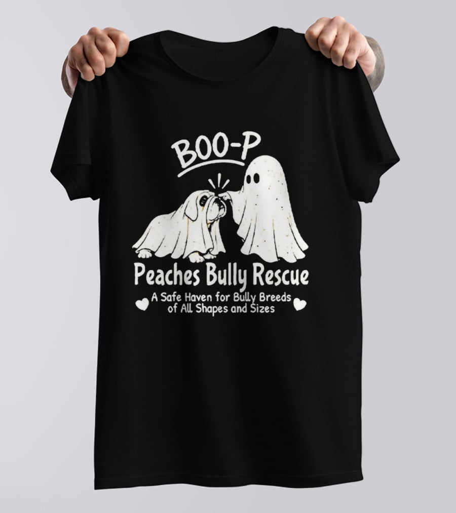 Boo P Peaches Bully Rescue Safe Haven For Bully Breeds Halloween Ghost Dog T-Shirt