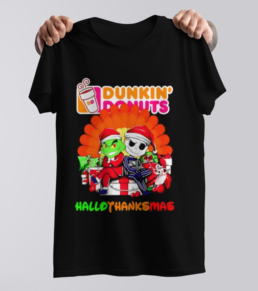 Dunkin' Donuts Grinch Jack Skellington Hallothanksmas 2026 T-Shirt