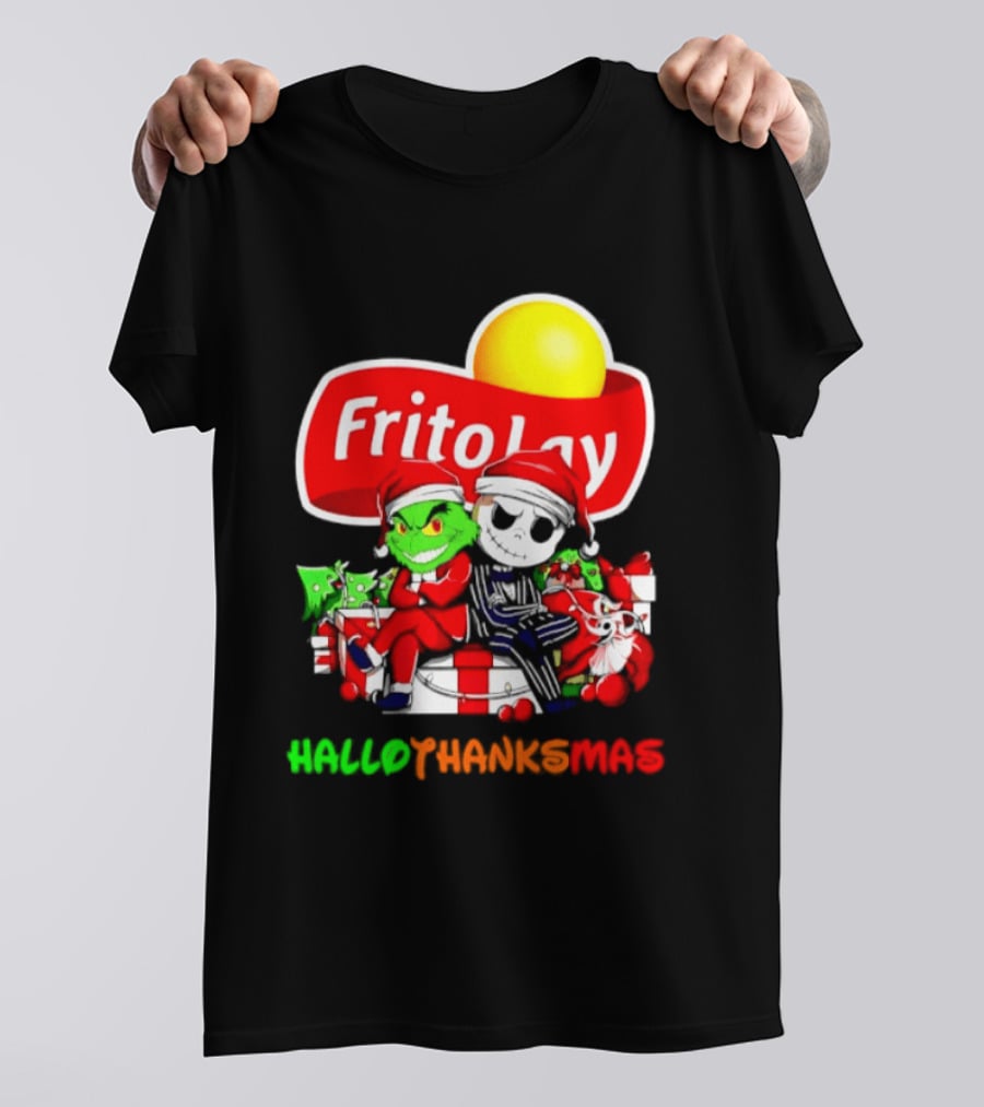 Frito Lay Grinch Jack Skellington Hallothanksmas 2026 Christmas Santa Hats T-Shirt