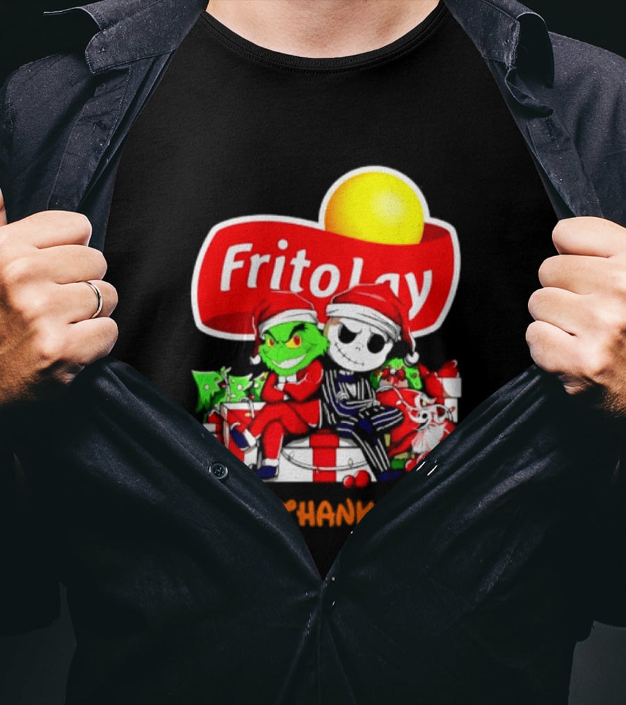 Frito Lay Grinch Jack Skellington Hallothanksmas 2026 Christmas Santa Hats T-Shirt