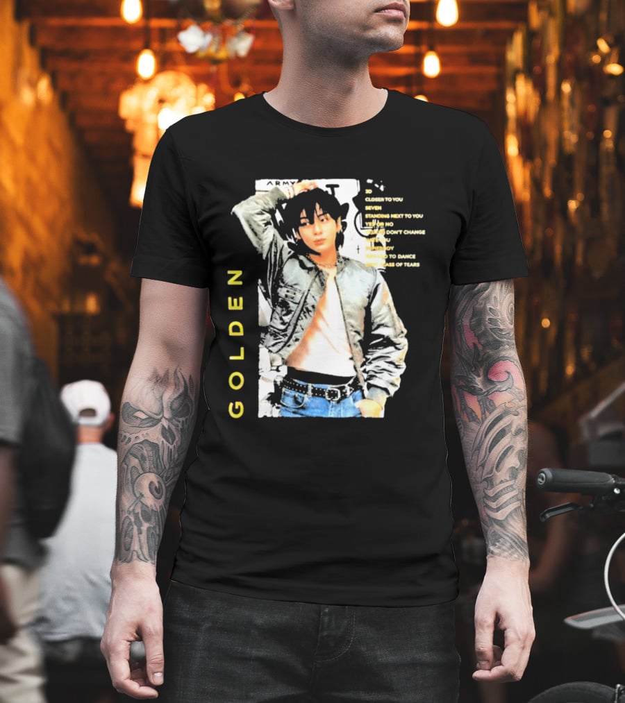 Seok Jin Wearing Jungkook Golden Visual With Song Titles T-Shirt