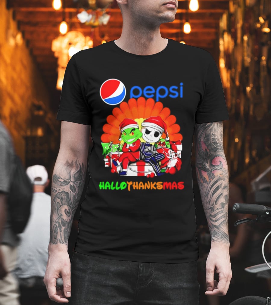 Pepsi Grinch Jack Skellington Hallothanksmas 2026 Holiday Mashup T-Shirt