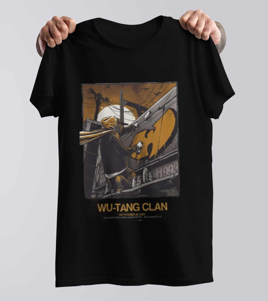 Wu Tang Clan Graffiti Art With Iconic Logo And Hooded Artist Scene T-Shirt