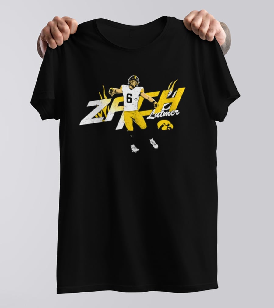 Zach Lutmer Iowa Hawkeyes Number 6 NCAA Football Player Celebration T-Shirt