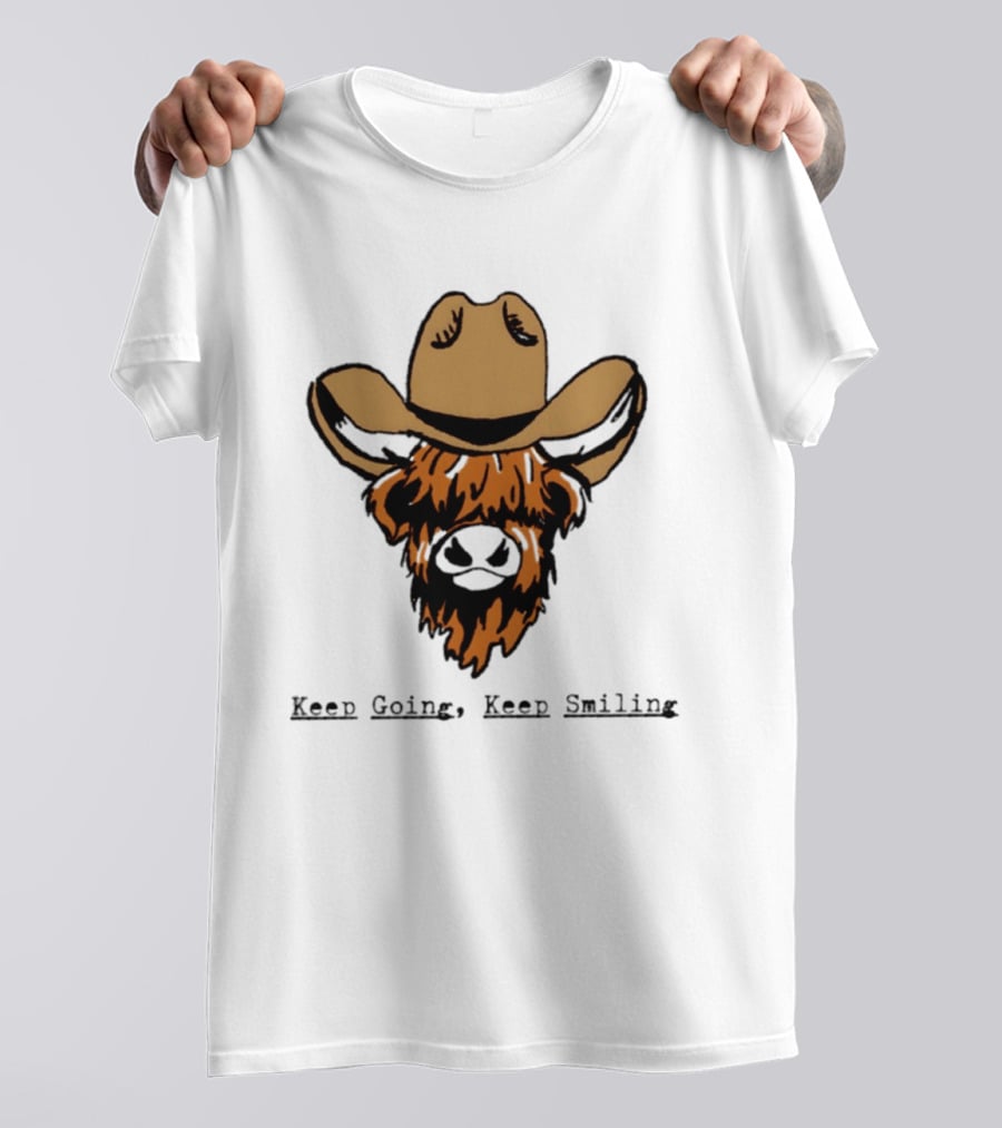 Highland Cow Cowboy Hat Keep Going Keep Smiling Vintage Look T-Shirt