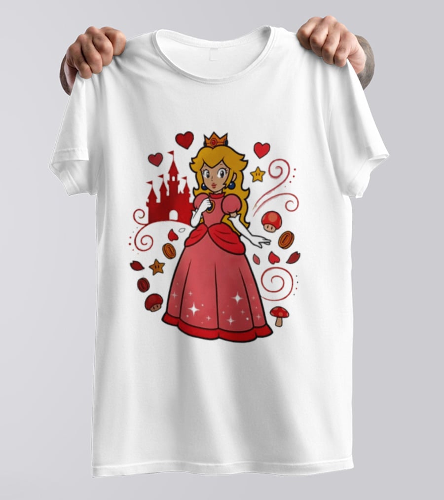 Princess Peach Enchanted Castle Hearts Stars Mushrooms Adventure T-Shirt
