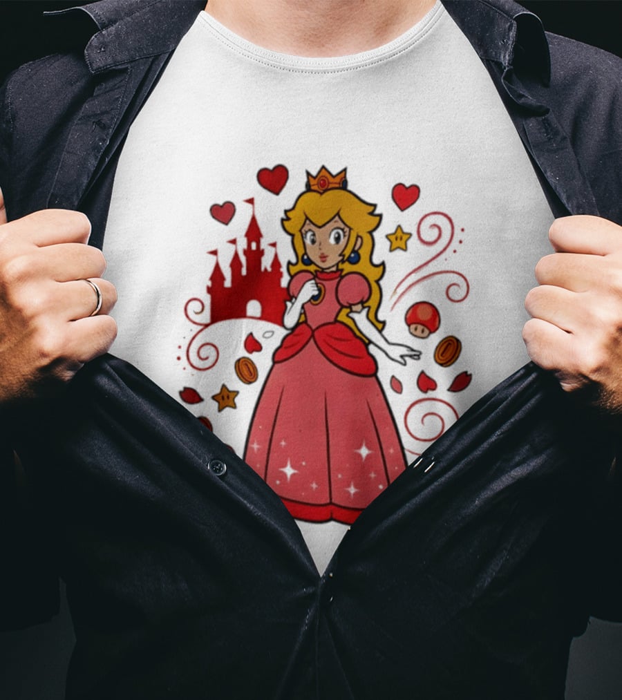 Princess Peach Enchanted Castle Hearts Stars Mushrooms Adventure T-Shirt
