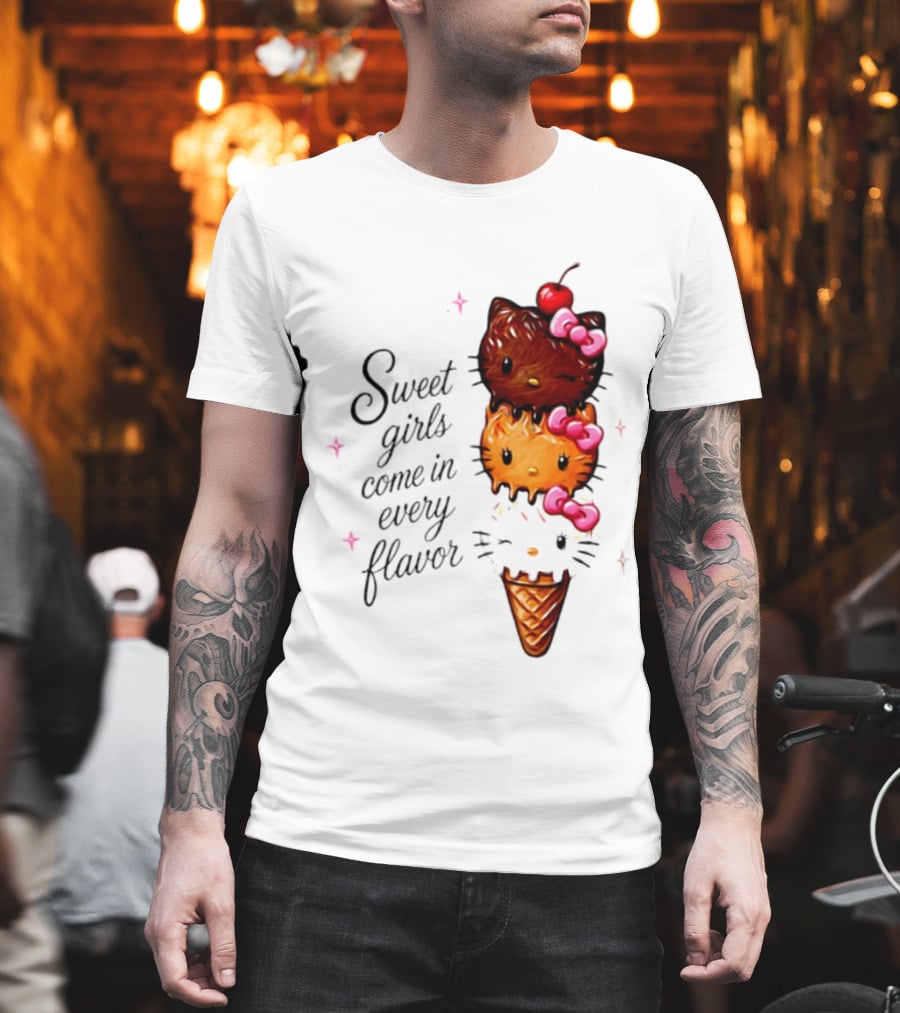 Sweet Girls Come In Every Flavor Hello Kitty Ice Cream Cone T-Shirt