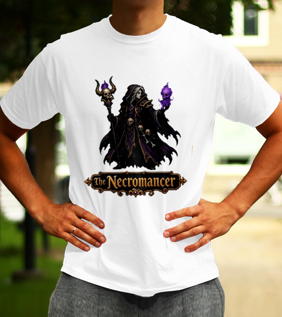 The Necromancer RPG Fantasy Dungeons And Dragons Mage Skulls And Staff T-Shirt