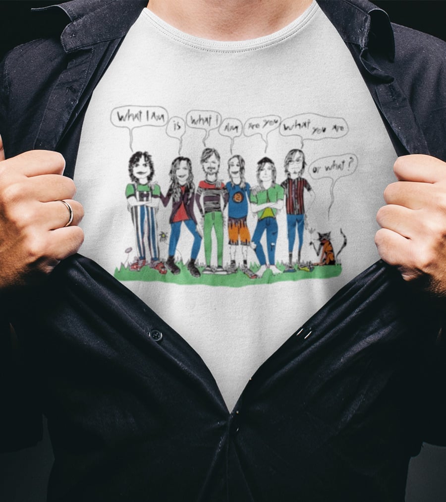 What I Am Is What I Am Are You What You Are Or What Cat And Six People Standing On Grass T-Shirt