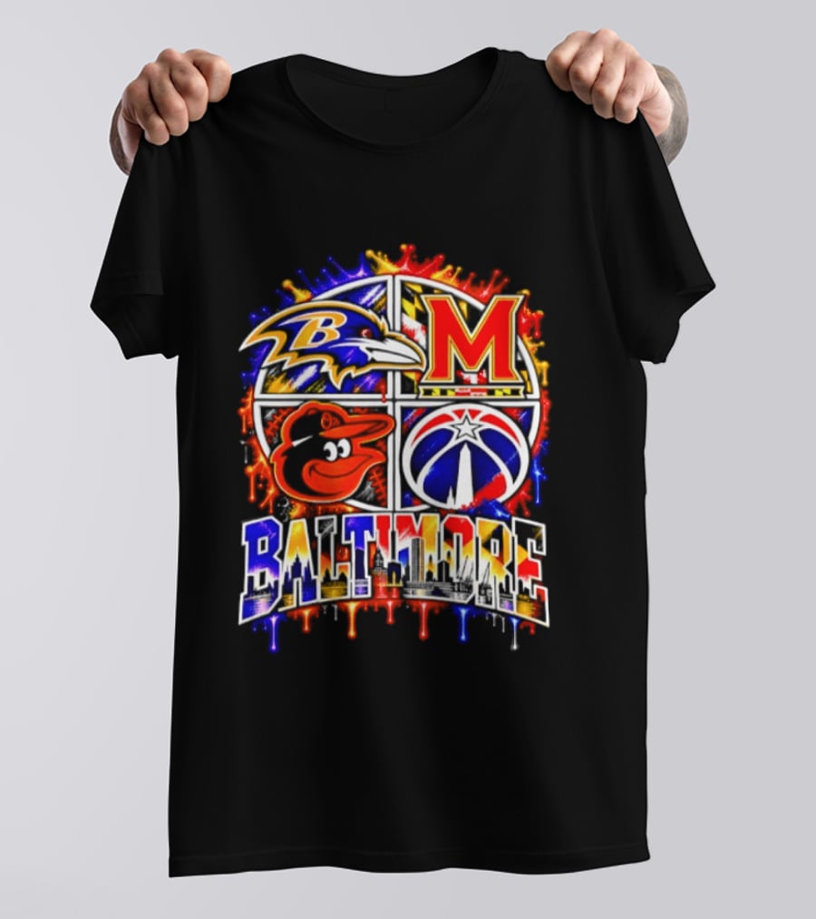 Baltimore Ravens Orioles Maryland Terps Washington Wizards Baltimore Skyline T-Shirt