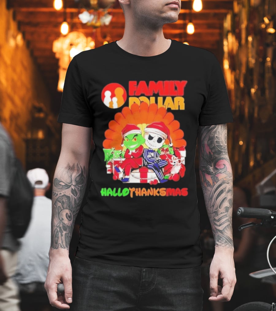Family Dollar Grinch Jack Skellington Hallothanksmas 2026 T-Shirt