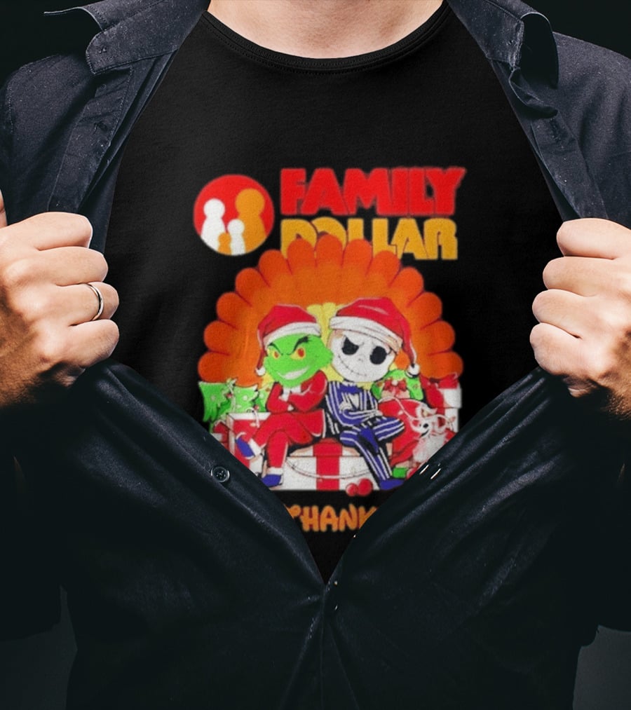 Family Dollar Grinch Jack Skellington Hallothanksmas 2026 T-Shirt