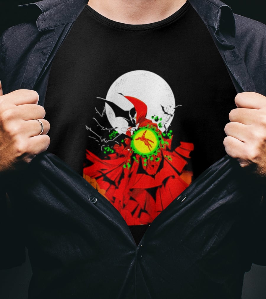 Graveyard Shift Whitegold Industries Spawn Halloween 2026 Full Red Moon T-Shirt