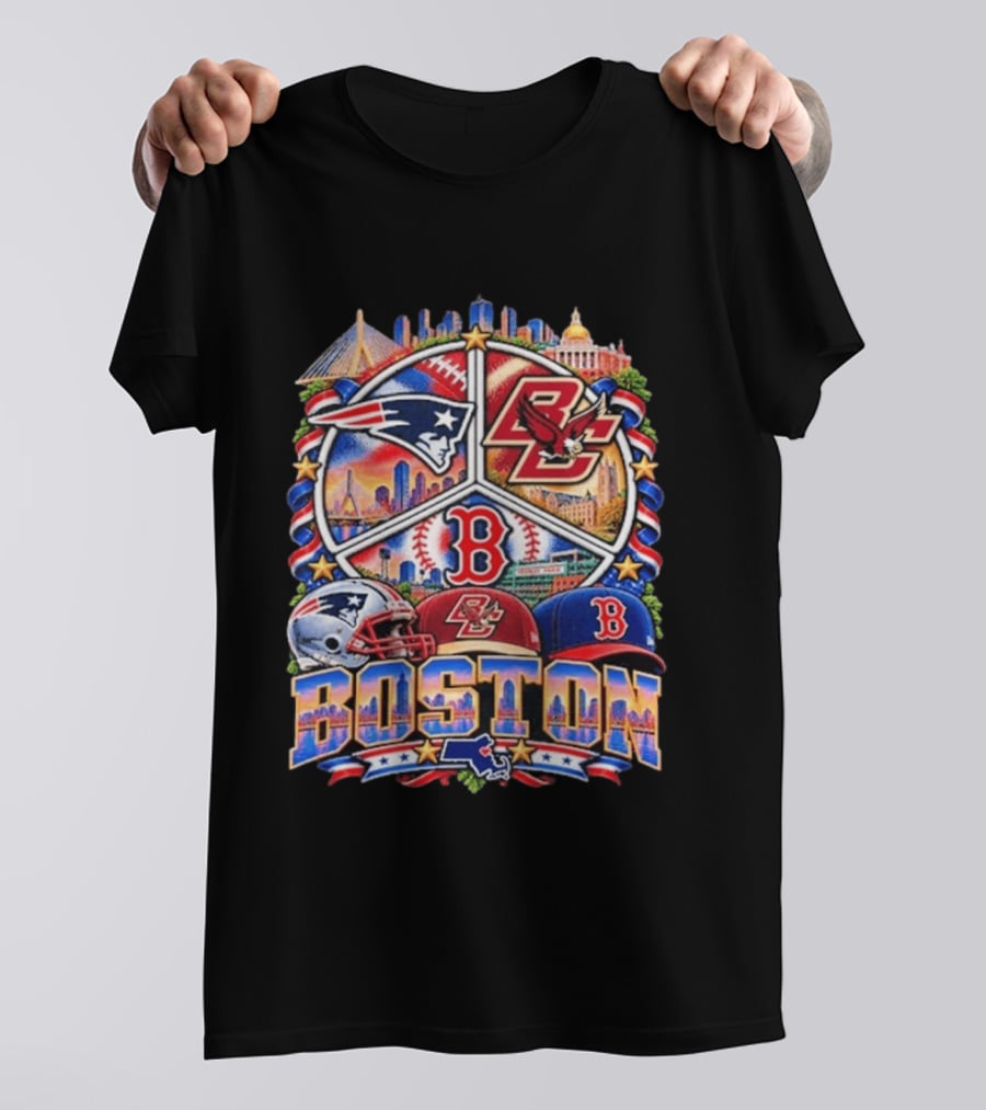 Patriots Boston College Eagles Red Sox Boston Skyline T-Shirt