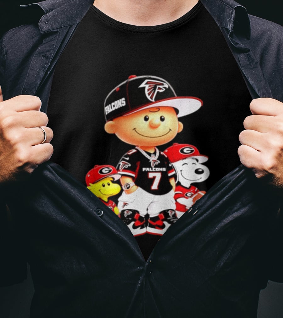 Charlie Brown Snoopy Woodstock Atlanta Falcons Georgia Bulldogs Football Fan Gear T-Shirt