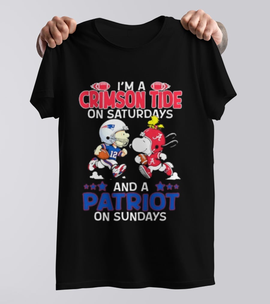 I'm A Crimson Tide On Saturdays And A Patriot On Sundays Football Peanuts T-Shirt