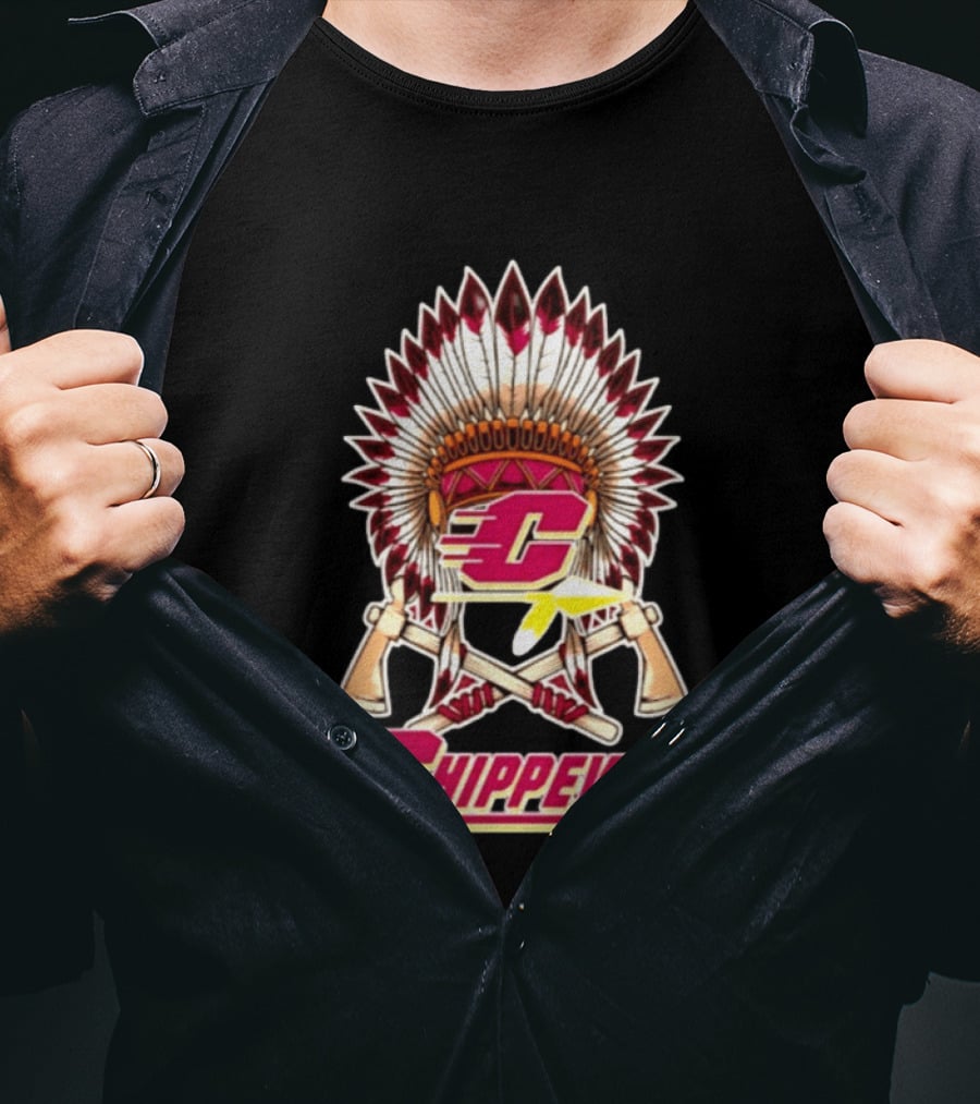 Chippewas Native American Headdress And Tomahawks Central Michigan Chippewas T-Shirt