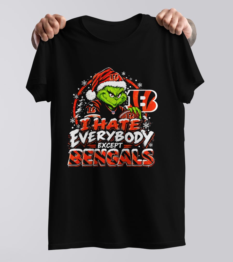 Cincinnati Bengals Grinch I Hate Everybody Except Bengals Christmas Holiday Bengals Fans T-Shirt