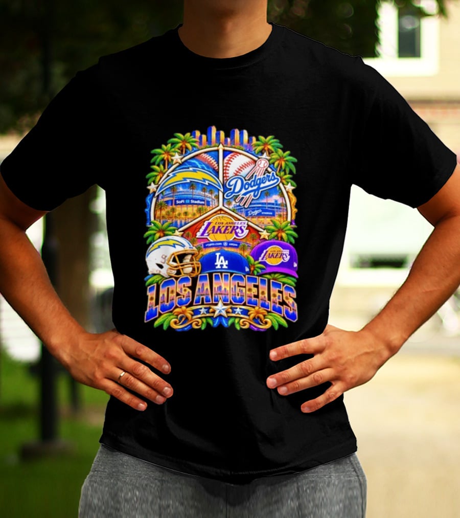 Los Angeles Dodgers Chargers Lakers SoFi Stadium City Skyline T-Shirt