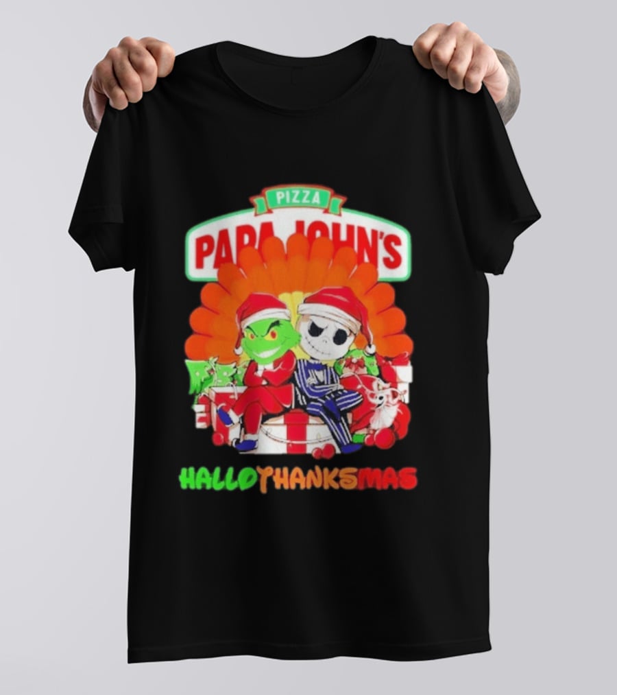 Papa John's Pizza Grinch Jack Skellington Hallothanksmas 2026 T-Shirt