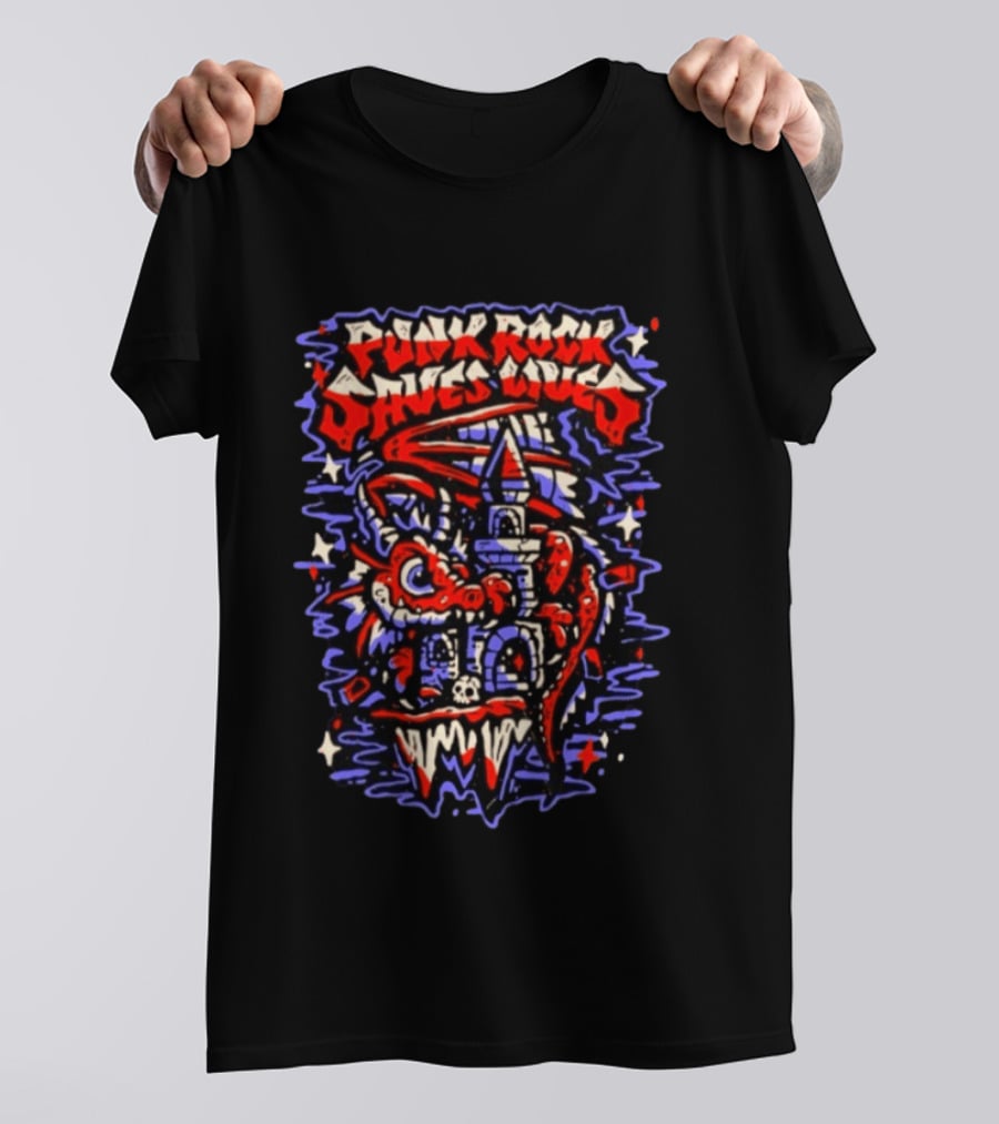 Punk Rock Saves Lives Dragon Castle Fantasy T-Shirt