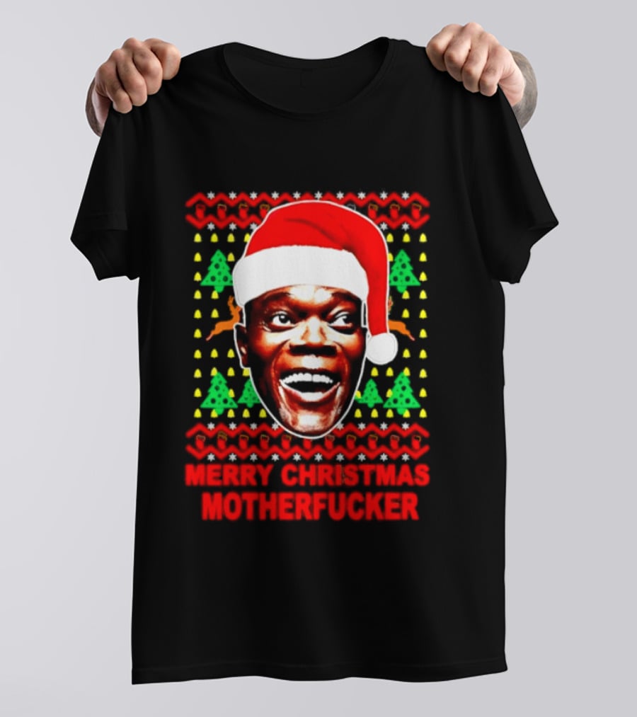 Samuel L Jackson Santa Hat Christmas Humor T-Shirt