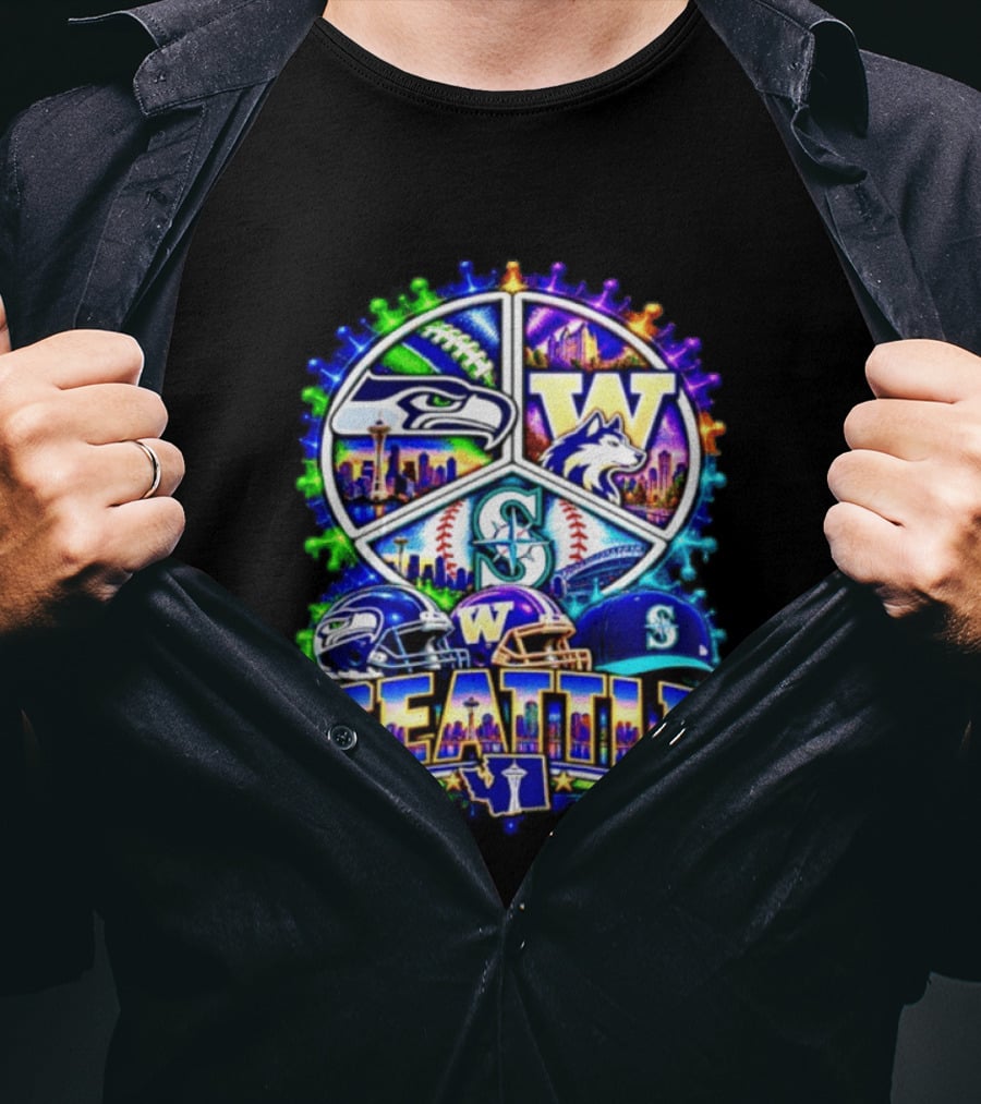 Seattle Seahawks Washington Huskies Mariners Skyline Sports Team Collection T-Shirt