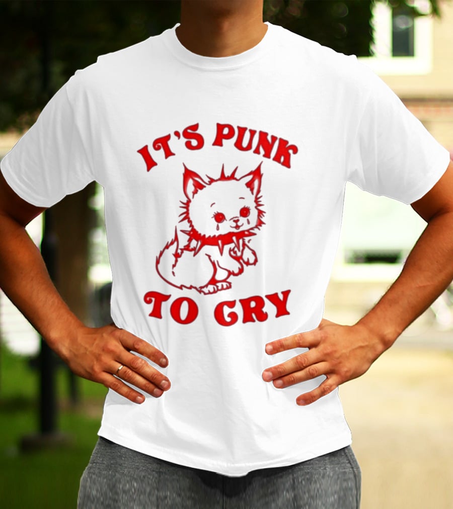 It's Punk To Cry Cat Spiked Collar T-Shirt