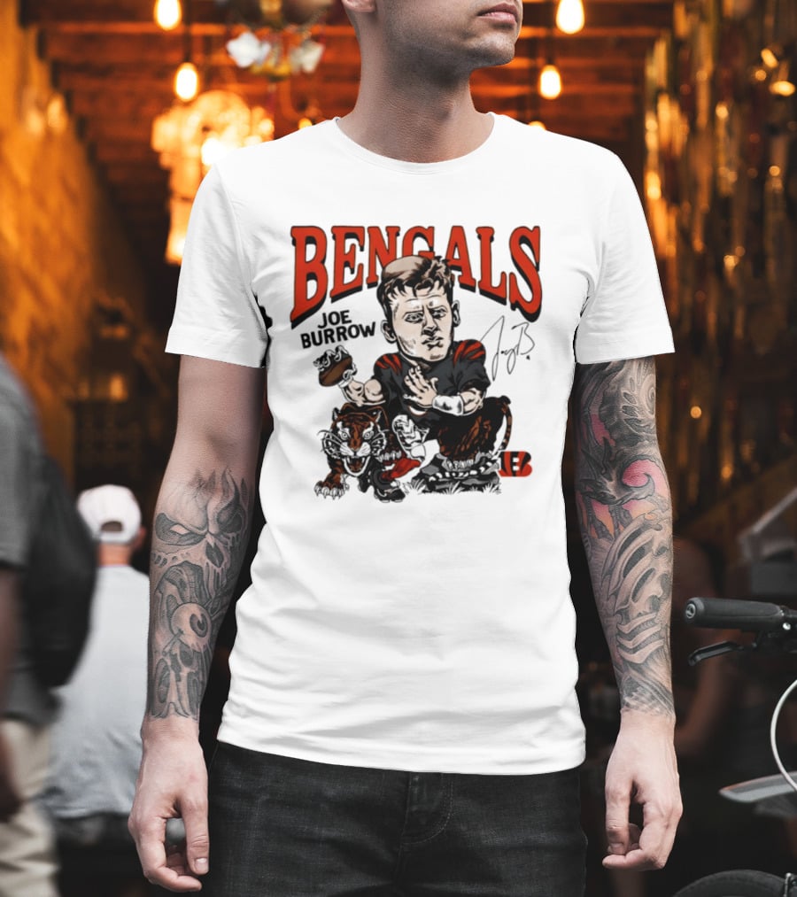 Cincinnati Bengals Joe Burrow Caricature NFL Player T-Shirt