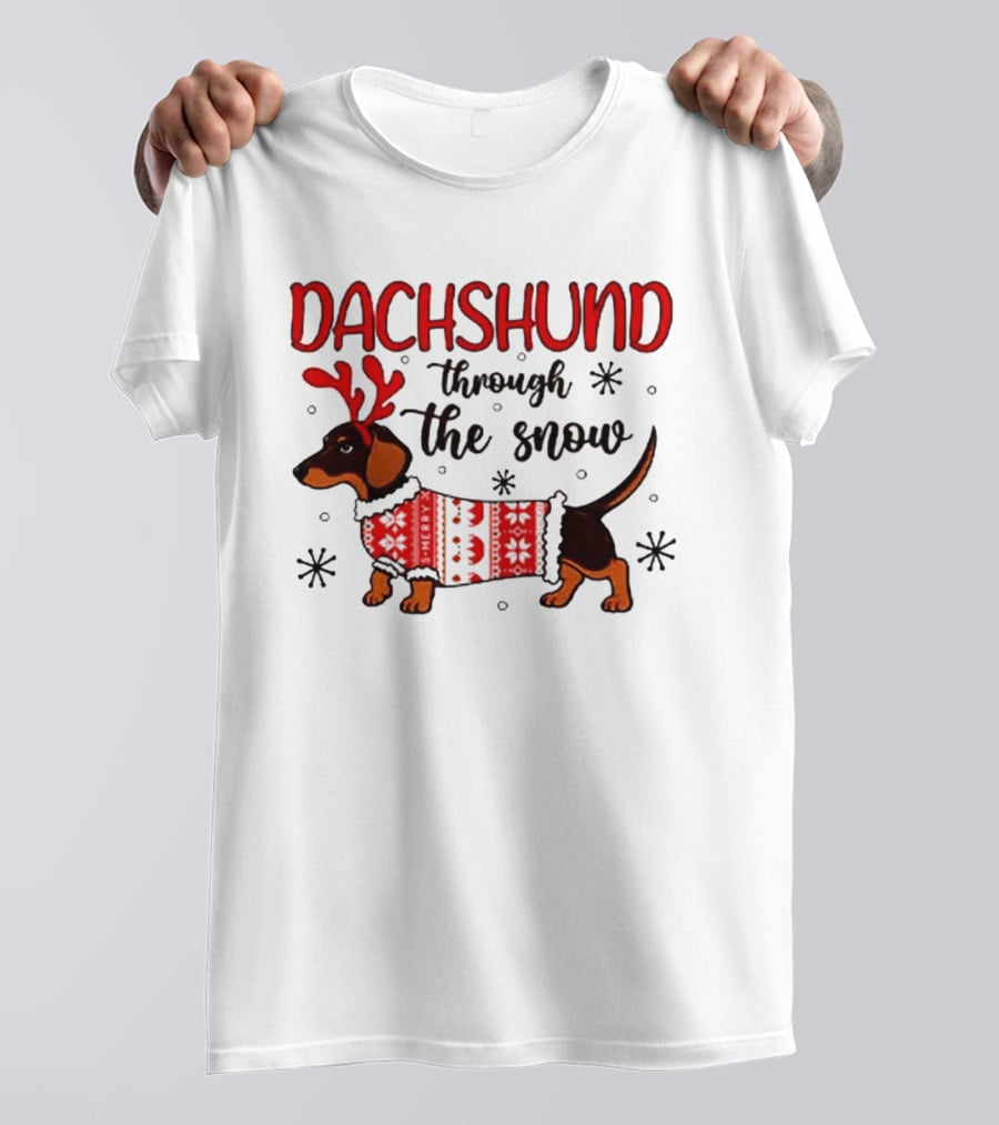 Dachshund Through The Snow Christmas Dog Lover Reindeer Antlers Winter Holiday Sweater T-Shirt