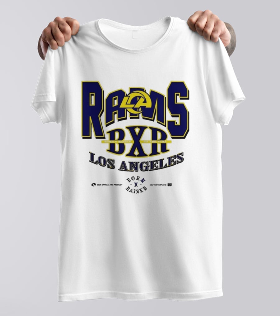 Los Angeles Rams BXR Born X Raised On The Turf 2026 Product White T-Shirt