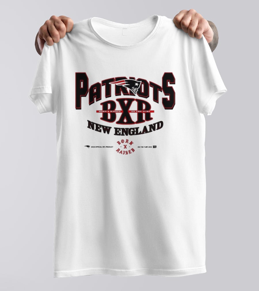 New England Patriots BXR Born X Raised Turf 2026 White T-Shirt