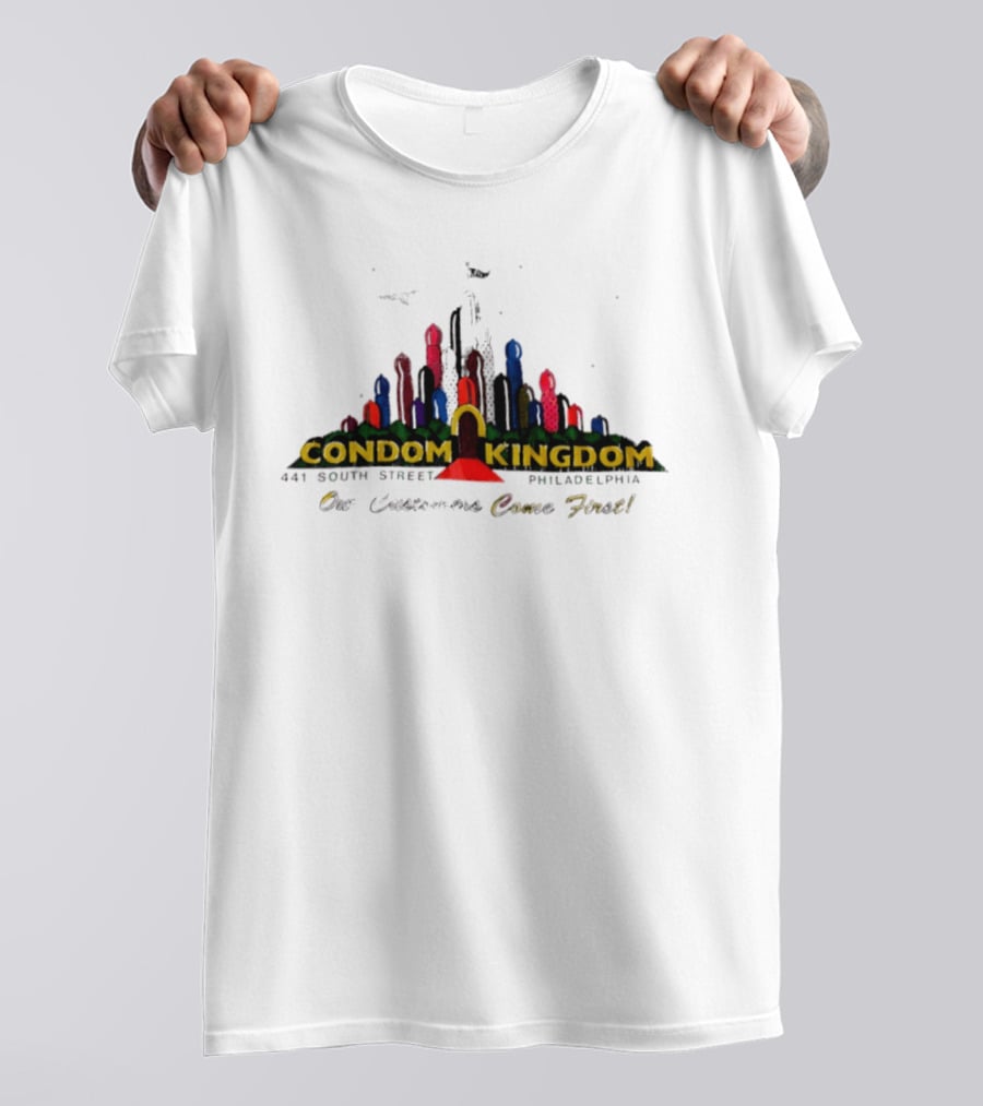 Condom Kingdom 441 South Street Philadelphia Our Customers Come First Skyline T-Shirt