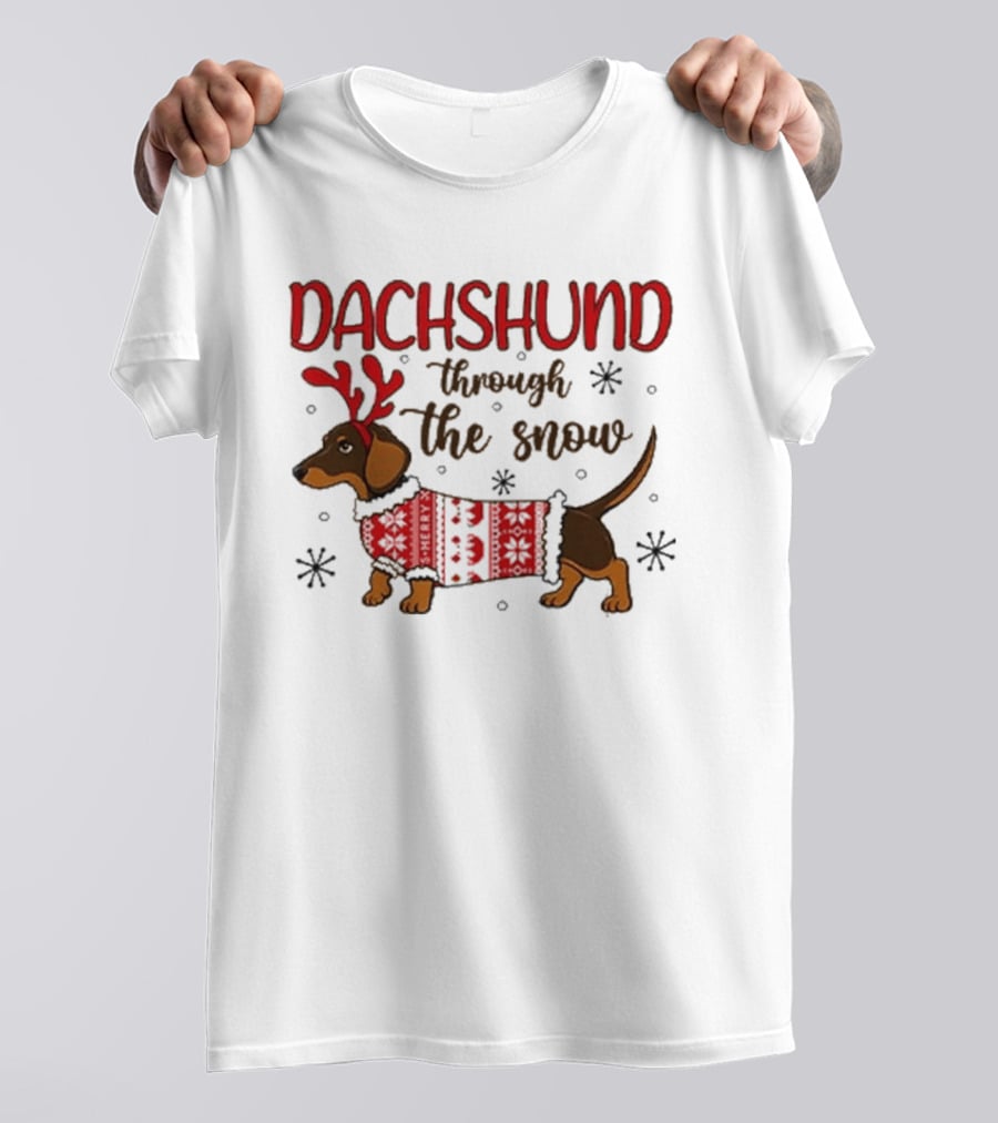 Dachshund Through The Snow Christmas Sweater Reindeer Antlers T-Shirt