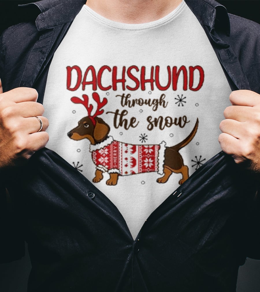 Dachshund Through The Snow Christmas Sweater Reindeer Antlers T-Shirt