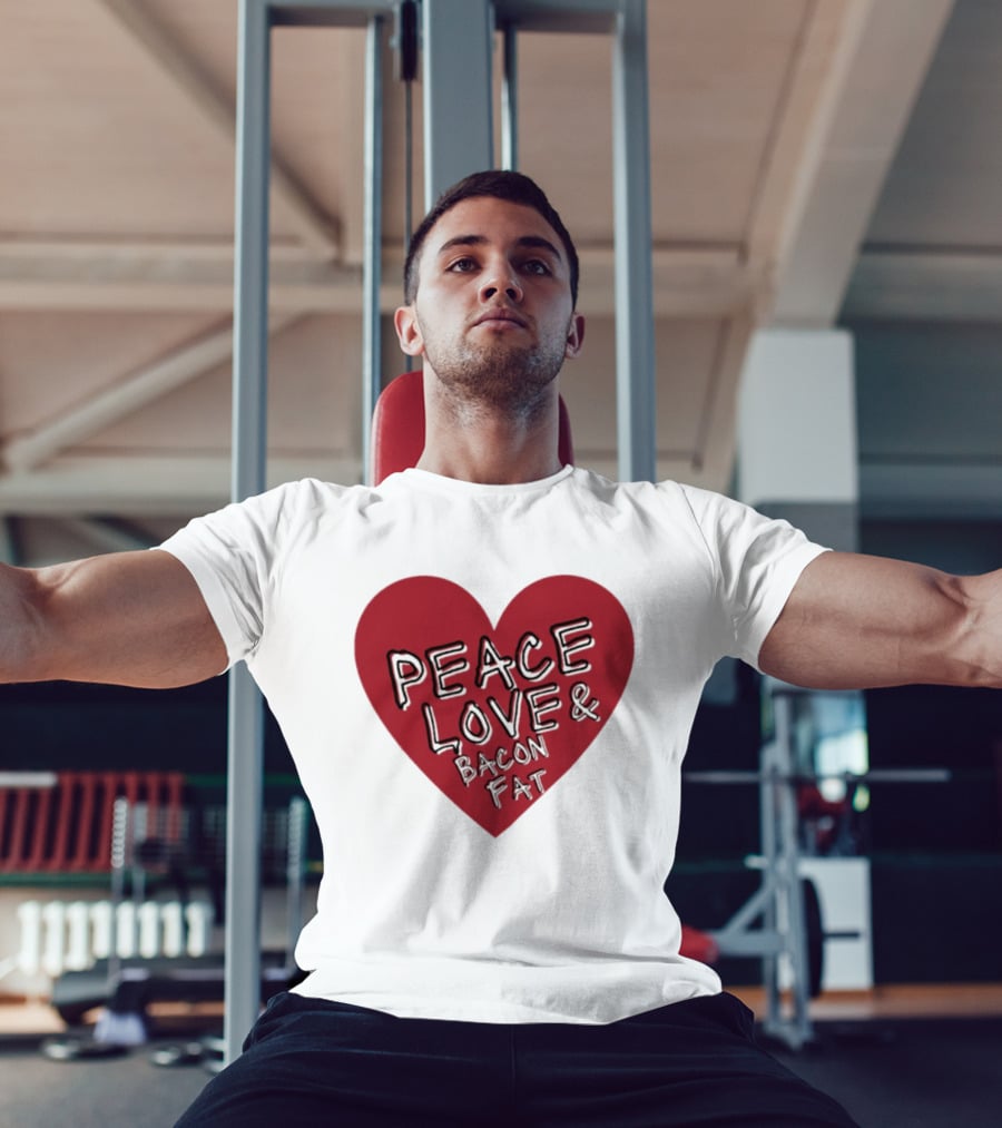 Peace Love And Bacon Fat Heart Shape Red T-Shirt