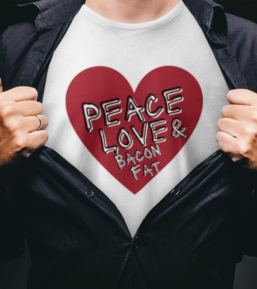 Peace Love And Bacon Fat Heart Shape Red T-Shirt