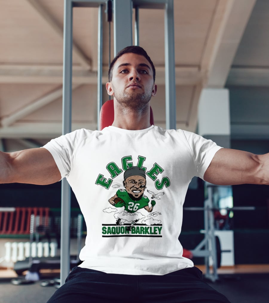Eagles Saquon Barkley 26 Caricature Player Running Clouds T-Shirt