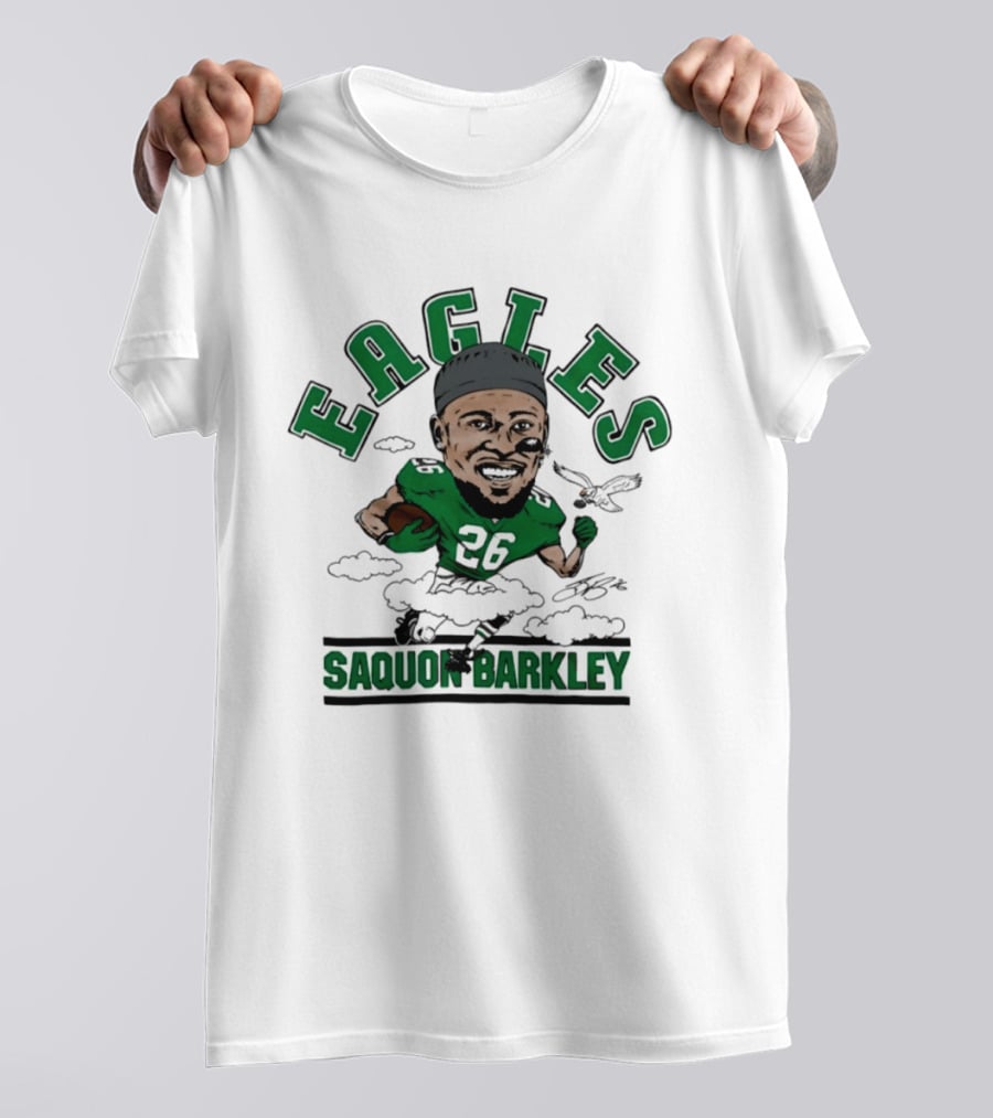 Eagles Saquon Barkley 26 Caricature Player Running Clouds T-Shirt
