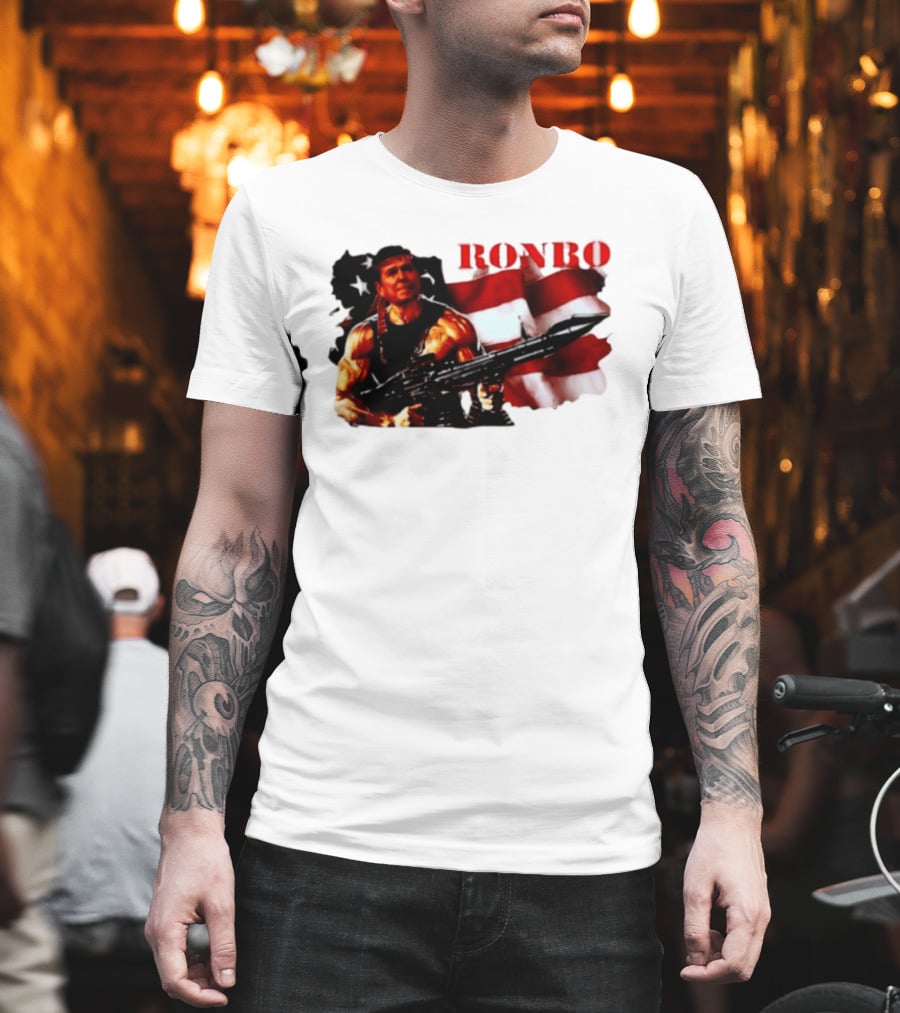 Ronbo Ronald Reagan Rambo With American Flag 80s President T-Shirt
