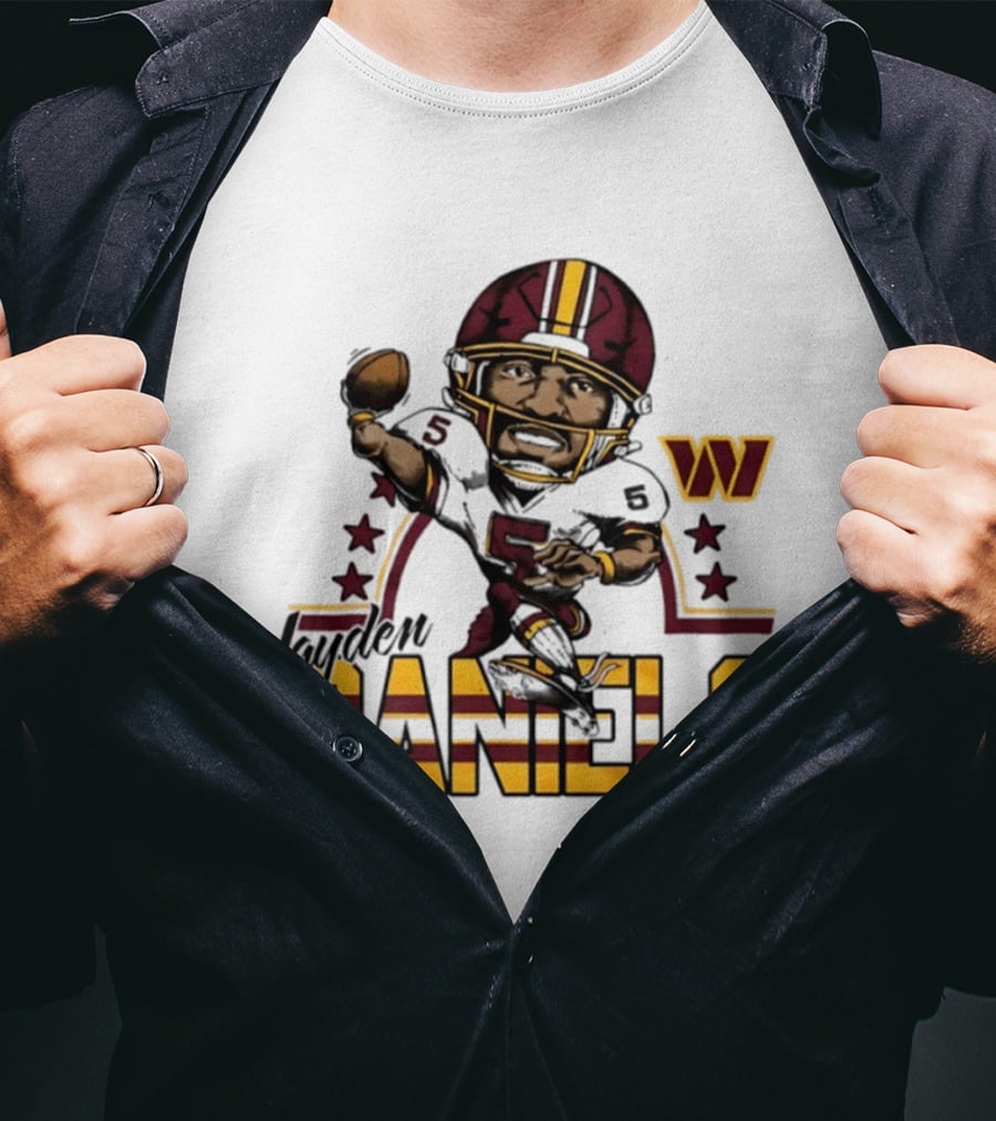 Washington Commanders Jayden Daniels Player Caricature Football NFL T-Shirt