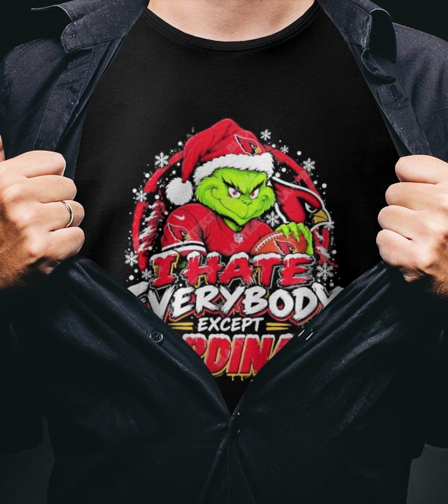 Arizona Cardinals Grinch I Hate Everybody Except Cardinals Fans Christmas Holiday T-Shirt