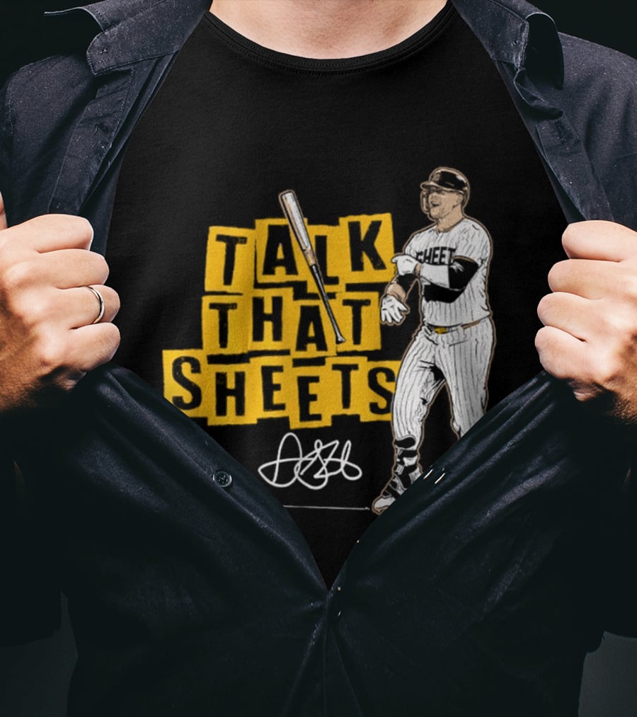 Gavin Sheets Talk That Sheets Baseball Player Yellow Block Lettering T-Shirt