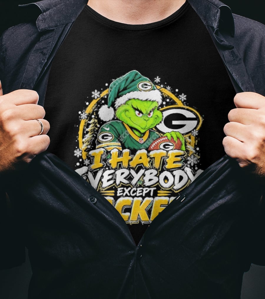 Green Bay Packers Grinch I Hate Everybody Except Packers Fans Christmas Holiday T-Shirt